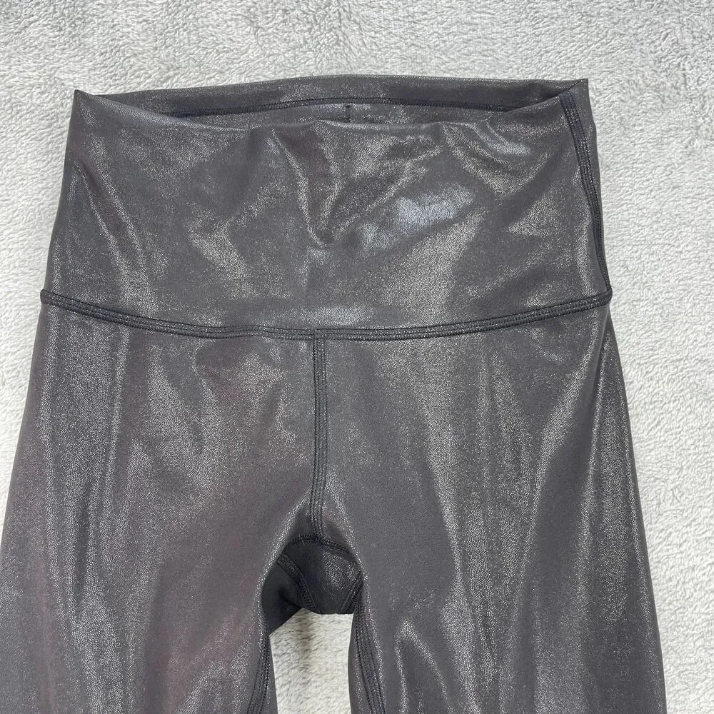 Lululemon Wunder Train 25 In Foil Leggings Womens 4 Black Stretch Yoga Running - Picture 3 of 9